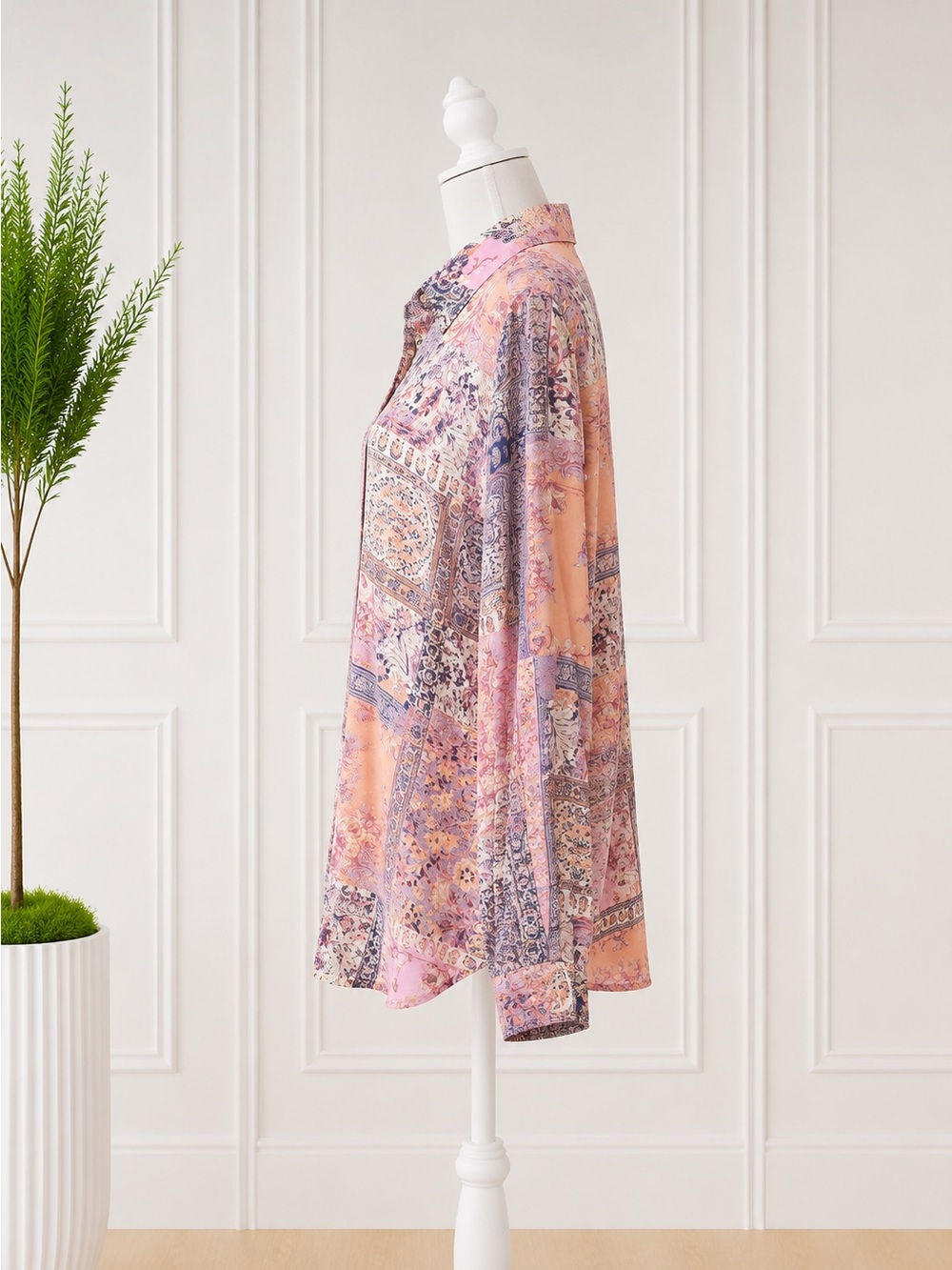 Rose + Olive Patchwork Paisley Button Front Blouse Women’s Long Sleeve - Picture 4 of 6
